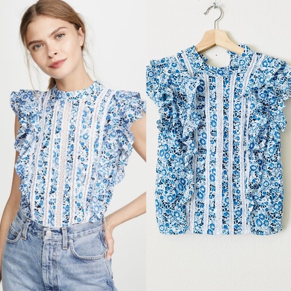Veronica Beard Tops - Veronica Beard SIZE 6 Sol Floral blue ruffle top